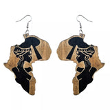 African Woman Wood Earrings