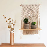 Macrame Wall Hanging Tapestry With Wooden Shelf