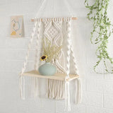 Macrame Wall Hanging Tapestry With Wooden Shelf