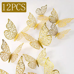12Pcs Fashion 3D Hollow Butterfly Creative DIY Wall Sticker