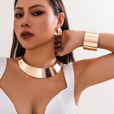 Exaggerated Wide Smooth Surface Metal Necklace/Earrings/Bracelet Set
