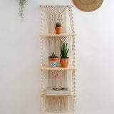 Macrame Wall Hanging Tapestry With Wooden Shelf