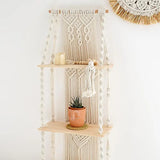 Macrame Wall Hanging Tapestry With Wooden Shelf