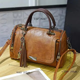 Yogodlns Tassel Decor Leather Handbag,
